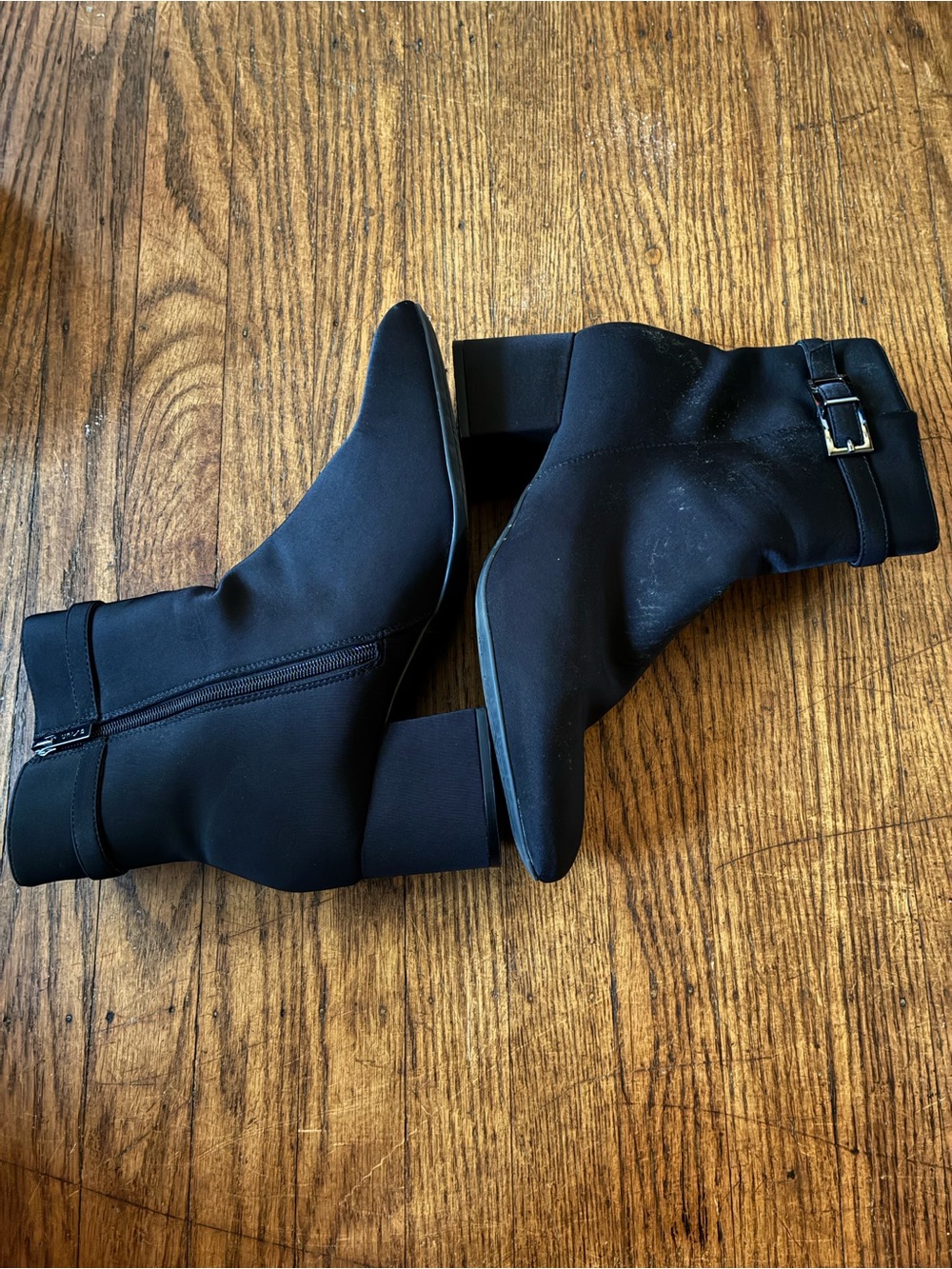 Black Ankle Boots With Side Buckle/Side Zipper